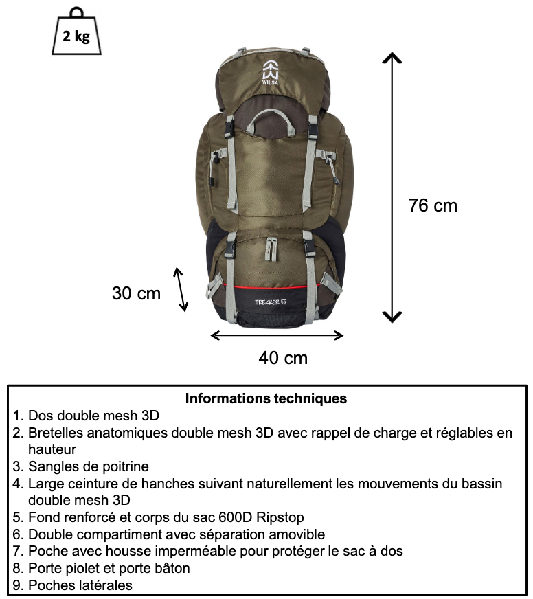 Sac à Dos Randonnée 55 L TENG – Imperméable, Ergonomique, Léger Et Costaud Pour Les Aventures En Plein Air