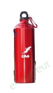Bidon cylindrique aluminium Rouge mat, Contenance 1 Litre, Coloris gourde Rouge